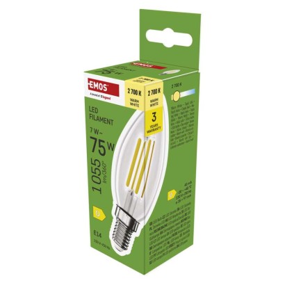 EMOS LED žárovka Filament svíčka  / E14 / 7 W (75 W) / 1055 lm / teplá bílá