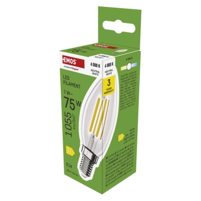 EMOS LED žárovka Filament svíčka  / E14 / 7 W (75 W) / 1055 lm / neutrální bílá