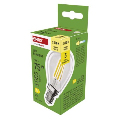 EMOS LED žárovka Filament Mini Globe  / E14 / 7 W (75 W) / 1055 lm / teplá bílá