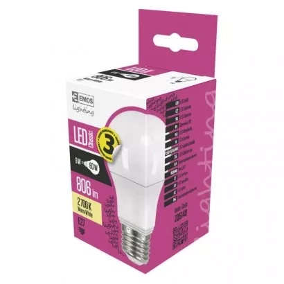 EMOS LED žárovka Classic A60 / E27 / 8,5 W (60 W) / 806 lm / teplá bílá