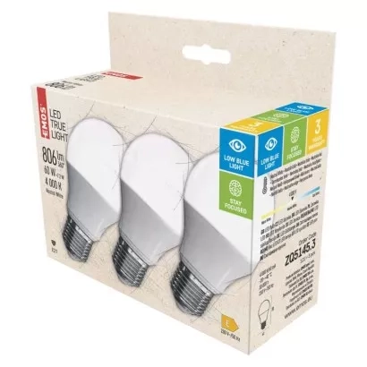 EMOS LED žárovka True Light A60 / E27 / 7,2 W (60 W) / 806 lm / neutrální bílá