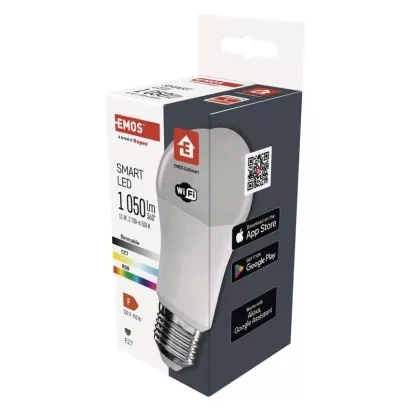 EMOS Chytrá LED žárovka GoSmart A60 / E27 / 11 W (75 W) / 1 050 lm / RGB / stmívatelná / Wi-Fi