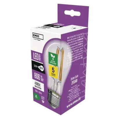 EMOS LED žárovka Filament A60 A CLASS/ E27 / 3,8 W (60 W) / 806 lm / neutrální bílá