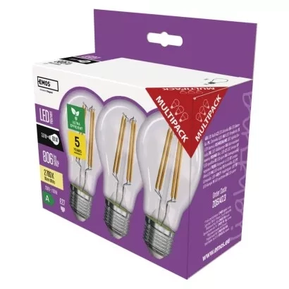 EMOS LED žárovka Filament A60 A CLASS/ E27 / 3,8 W (60 W) / 806 lm / teplá bílá