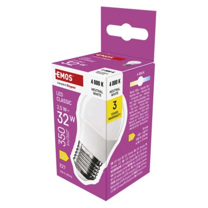 EMOS LED žárovka Classic Mini Globe / E27 / 2,5 W (32 W) / 350 lm / neutrální bílá