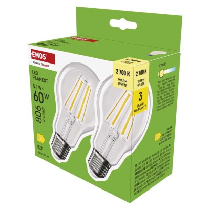 EMOS LED žárovka Filament A60 / E27 / 5,9 W (60 W) / 806 lm / teplá bílá