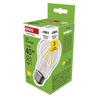 EMOS LED žárovka Filament A60 / E27 / 3,4 W (40 W) / 470 lm / neutrální bílá