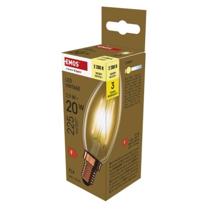 EMOS LED žárovka Vintage svíčka / E14 / 2,5 W (20 W) / 225 lm / teplá bílá