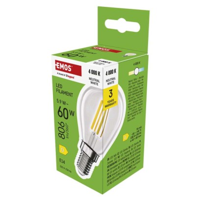 EMOS LED žárovka Filament Mini Globe / E14 / 5,9 W (60 W) / 806 lm / neutrální bílá