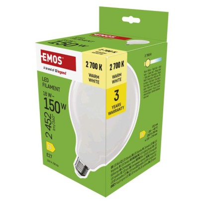 EMOS LED žárovka Filament G125 / E27 / 18 W (150 W) / 2452 lm / teplá bílá