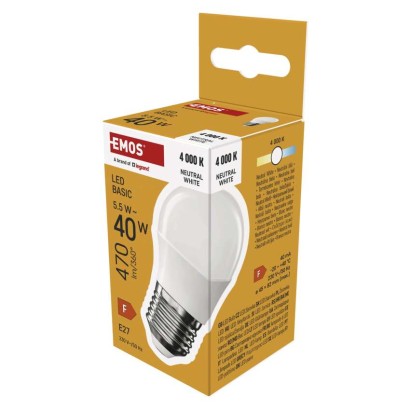 EMOS LED žárovka Basic Mini Globe / E27 / 5,5 W (40 W) / 470 lm / neutrální bílá